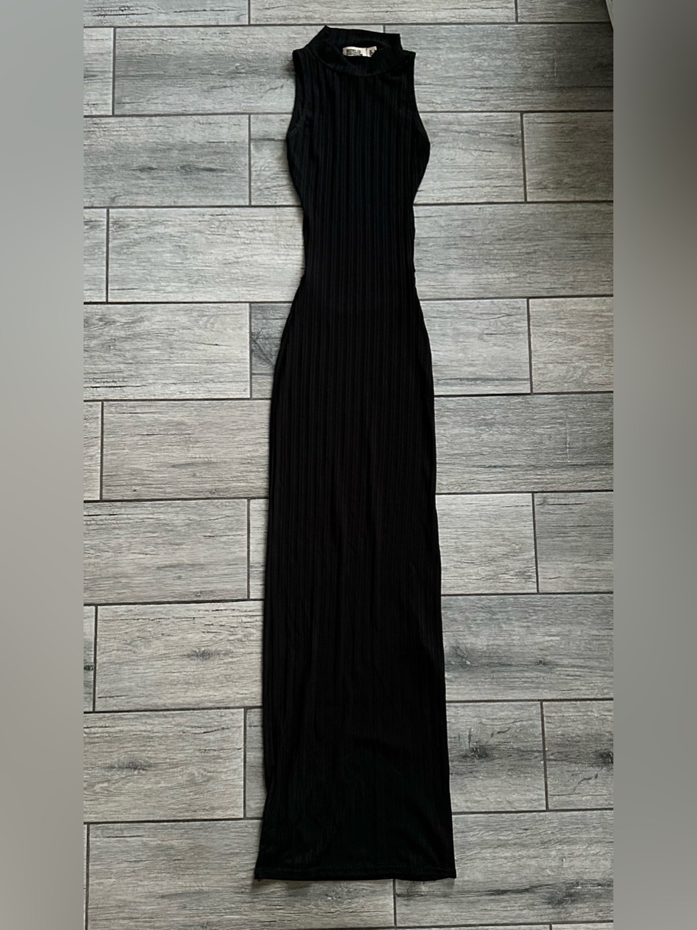 PrettyLittleThing Black Ribbed Backless Maxi Dress